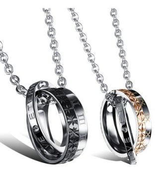 Oidea 2 Pcs Stainless Steel Lover's Roman Numerals"LOVE ETERNAL"Pendant Necklace - C412GRVVAJB