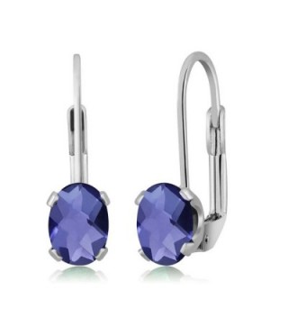 1.30 Ct Oval Blue Iolite Silver Plated 4-prong Leverback Earrings 7x5mm - CZ1179R22LT