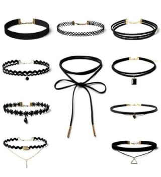 Start Women Girls Fashion Elastic Choker Classic Necklace Set Tattoo Lace Adjustable Collars - CA12NYR128P