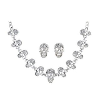 YACQ Jewelry Women's Skull Necklace Bracelet Earrings Set - Silver Necklace Earring Set - CX1820EMC2C