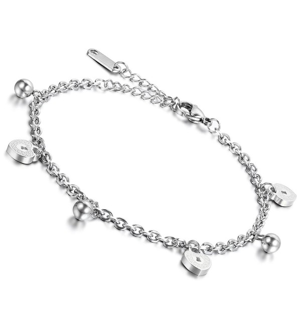 Flongo Ladies Girls Simple Stainless Steel Heart Lock Link Anklet Wrist Bracelet- 9.4 inch - silver - CS128E7TTAD