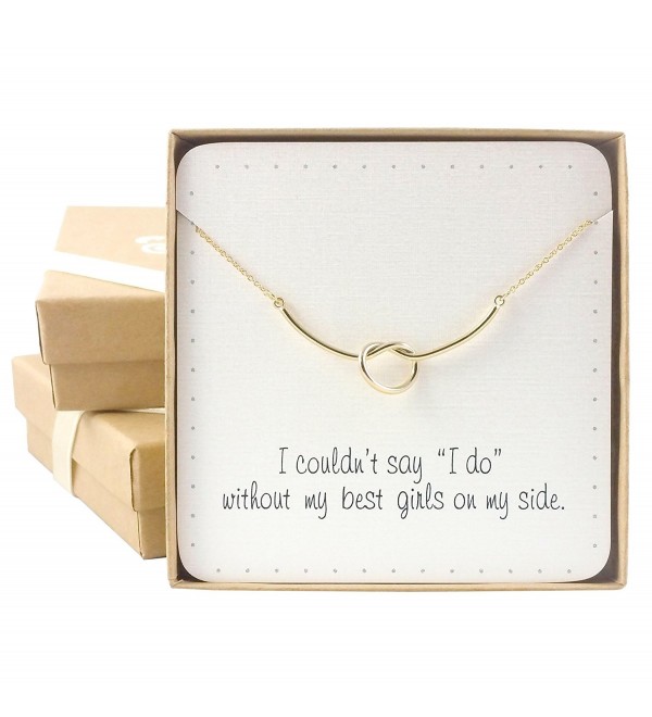 Bridesmaid Gifts - Dainty Heart Knot Necklace (16"- 24K Gold Plated) - CU12H56V4J9