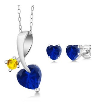 2.45 Ct Blue Simulated Sapphire 925 Sterling Silver Pendant Earrings Set - CX126XSFZC7