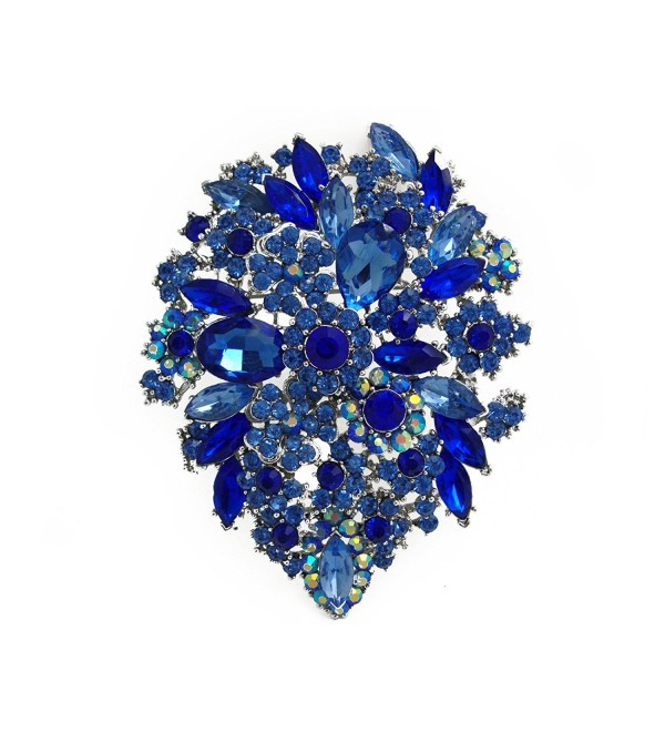 TTjewelry Classic Style Crystal Rhinestone Droplets Flower Art Nouveau Brooch Pins B10390500 - Blue - CQ12C7M68VP