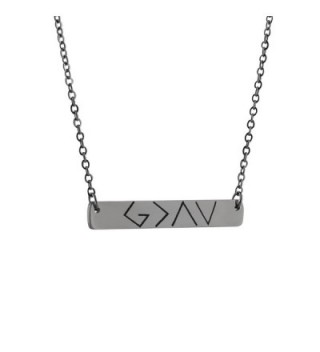 God is Greater Than the Highs and Lows - Stainless Steel Horizontal Bar Necklace with Christian Symbols - CJ187IDZ8Y2