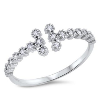 Clear CZ Open Bar Gap Ring New .925 Sterling Silver Cross Band Sizes 4-10 - CU12JPCL11R