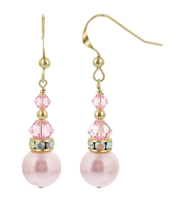 Gem Avenue Gold filled Swarovski Elements Pink Crystal and Pearl french wire Drop Earrings - CP186DT6KKT