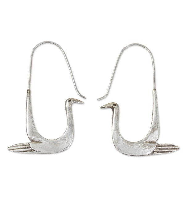 NOVICA .925 Sterling Silver Bird Themed Hoop Earrings- 'Silver Dove' (23mm wide by 46mm long) - CL1110H285J