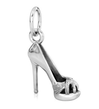 BELLA FASCINI Peep Toe High Heel Shoe Bead Charm Sterling Silver Fits Compatible European Bracelets - C7120C1YO0Z