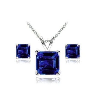 Sterling Sapphire Solitaire Necklace Earrings - Created Blue Sapphire - Sterling Silver - C312N3B3Q69