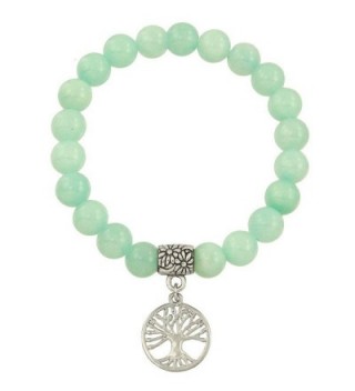 Falari Tree of Life Charm Natural Stone Bracelet - Aqua Jade - CJ12FCU6PQH