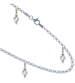 Faceted Round Clear AB Crystal Anklet- Bracelet. 2.5mm Link 925 Sterling Silver Chain. 6 to 13 Inches - CQ12O46U04C