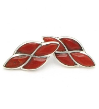 Zuni Sterling SilverChannel Inlay Coral Stud Earringw Handcrafted By D. Chavez - CN1887KHTKT
