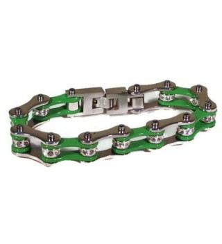 Kodiak Stainless-Steel Motorcycle Bike Chain Bracelet Silver/Green With Crystals - CO11SRQABGX