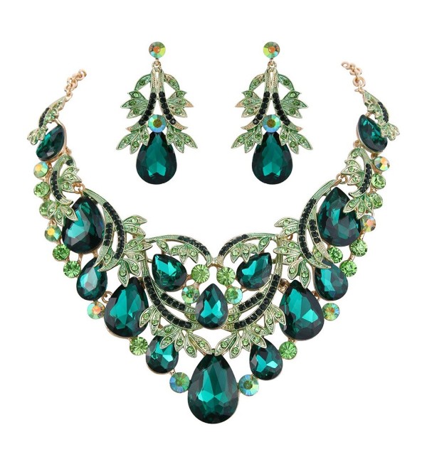 BriLove Bohemian Teardrop Statement Gold Tone - Emerald Color Gold-Tone - C9185SD6Q48