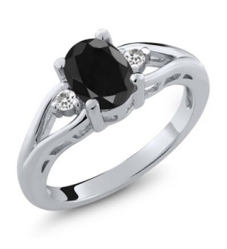 1.70 Ct Oval Black Sapphire and White Sapphire 925 Sterling Silver Women's 3 Stone Ring - CX1190QS9BJ