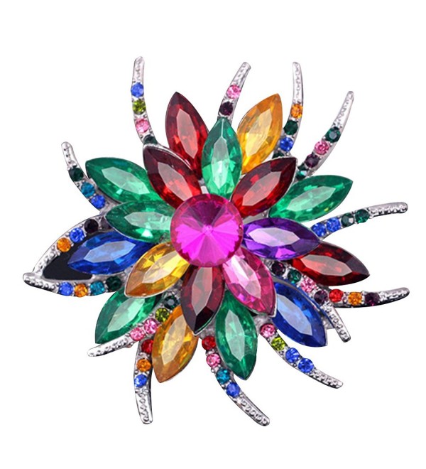 SANWOOD Wedding Bridal Large Flower Rhinestone Scarf Brooch Broach Pin Crystal Breastpin Jewelry (MultiColor) - CK183CCX5WX