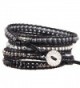 KELITCH Black Onyx and Silver-Plated Hematite Bead 5 Wrap Bracelet on Black Leather - CG12L2XLJ6J