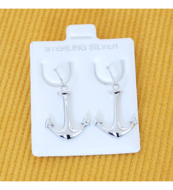 Solid Sterling Silver Rhodium Plated Anchor Dangle Earrings - C011JUZ3TV5