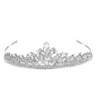 FANZE Women's Austrian Crystal Cream Simulated Pearl Vintage Leaves Vine Bridal Princess Crown Tiara Hairband - CC182YDKT0O