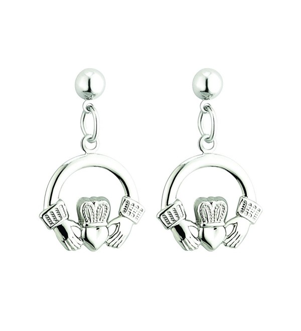 Claddagh Drop Earrings Rhodium Plated Irish Made - CY124I05T1T