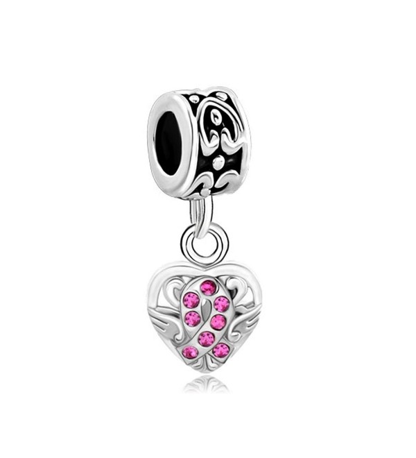 LovelyCharms Ribbon Breast Cancer Awareness Charm Heart Fits Bracelets - C512NGG0PIU