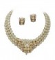 Clip-on Earrings & 3 Strand V Neck Cream Pearl and Rhinestone Bridal Necklace AA2 - CS11J0IC9I1
