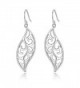 Highly Polished Sterling Silver Filigree Fluttering Leaves Design Dangle Drop Earrings - C912N6KV774