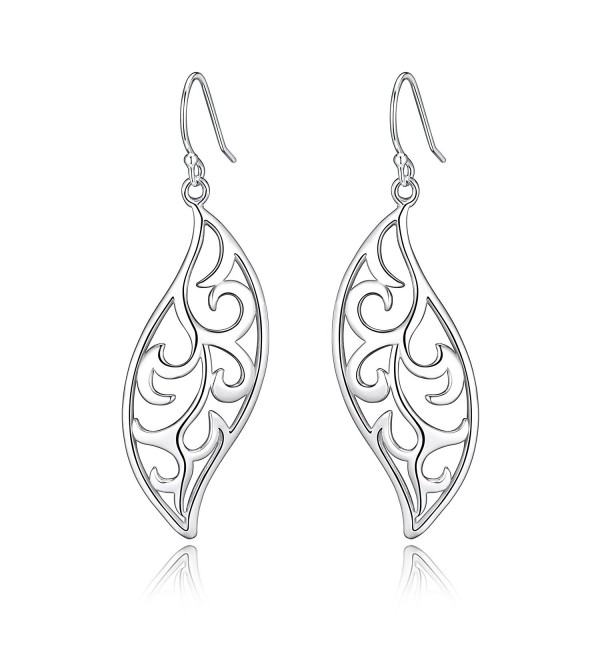 Highly Polished Sterling Silver Filigree Fluttering Leaves Design Dangle Drop Earrings - C912N6KV774