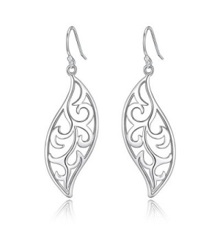 Highly Polished Sterling Silver Filigree Fluttering Leaves Design Dangle Drop Earrings - C912N6KV774