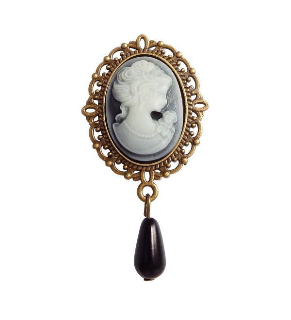 Vintage Brooch For Women Alloy Metal Beauty Picture White Drop Beads RareLove - Black - C3188E4UDRZ