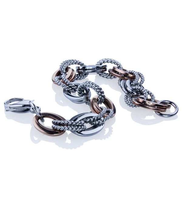 Rose and White Gold Tone Double Link Stainless Steel Bracelet - C311PAYIWLL