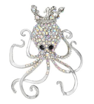 EVER FAITH Women's Austrian Crystal Lovely Octopus Animal Brooch - Silver-Tone Iridescent Clear AB - CX11BGDOX2N