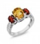 2.25 Ct Oval Yellow Citrine & Red Garnet 925 Sterling Silver 3-Stone Ring (Available in size 5- 6- 7- 8- 9) - CG11GNAJKNZ