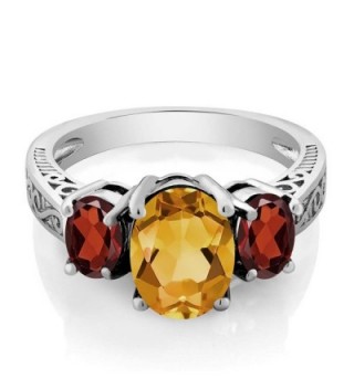 Yellow Citrine Garnet Sterling 3 Stone