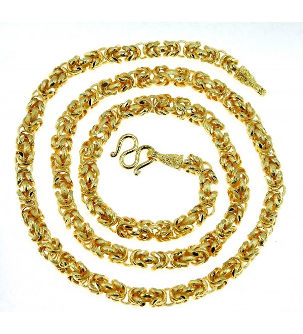 Intricate Byzantine Diamond-cut Baht Chain Jewelry 24k Gold Plated 26" Necklace Thailand - CN12HH2RM15