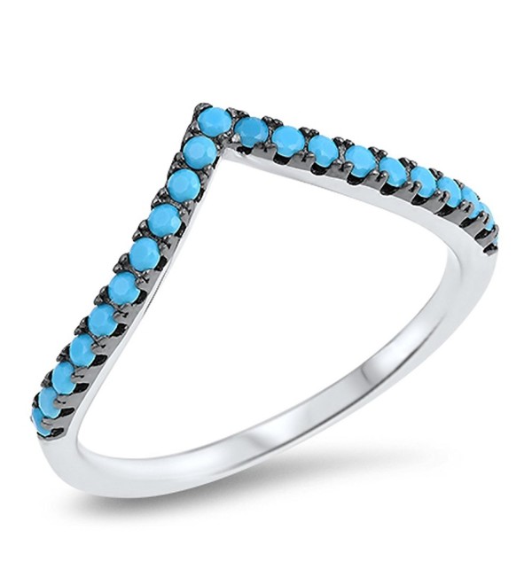 Chevron Pointed Simulated Turquoise Thumb Ring Sterling Silver Stackable Band Sizes 4-10 - CN12MX98GWK
