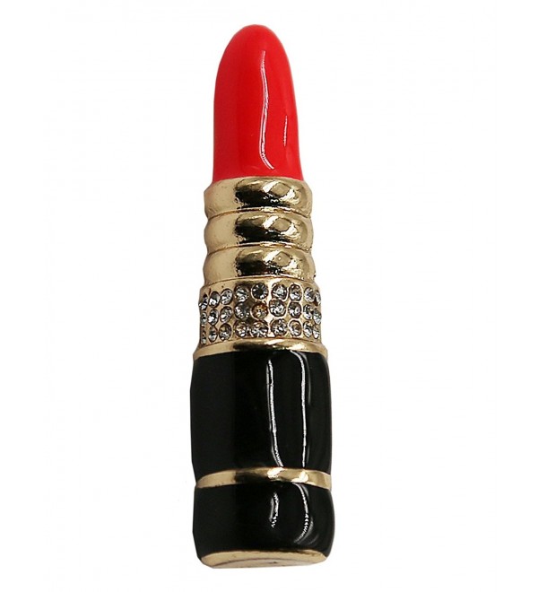 WESTREE Brooch Antique Golden Clear Crystal Red Lipstick Cosmetics Trendy Enamel Brooch Pin - CW183KD5SED