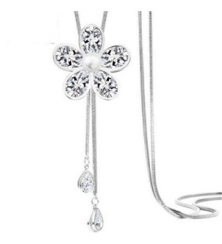 Z-Jeris Women Crystal Flower Pendant Long Chain Tassel Necklace - Silver - CW17YTG5LYT