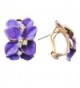 Navachi 18k Gold Plated Crystal Purple Enamel Leaves Flower Omega Earrings - C611T60WGHH