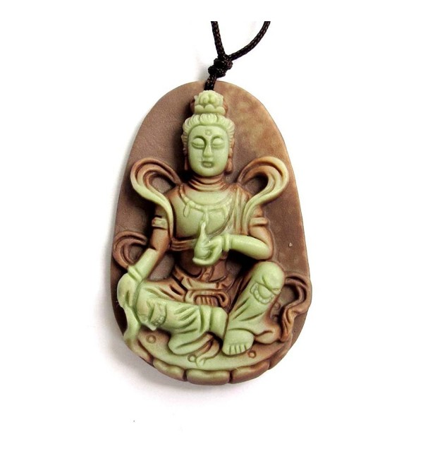 Two Layer Natural Stone Tibetan Buddhist Kwan-yin Buddha Amulet Pendant - CJ11F3MKA97