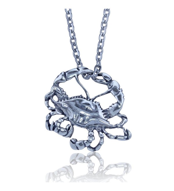 Blue Crab Pendant Crafted in Sterling Silver on an 18 Inch Necklace Chain - CS11D7NV7P1