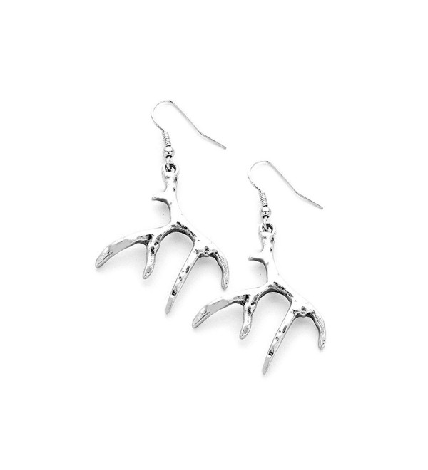 Antiqued Silver Antler Drop Earrings - CM12JMH9WYN