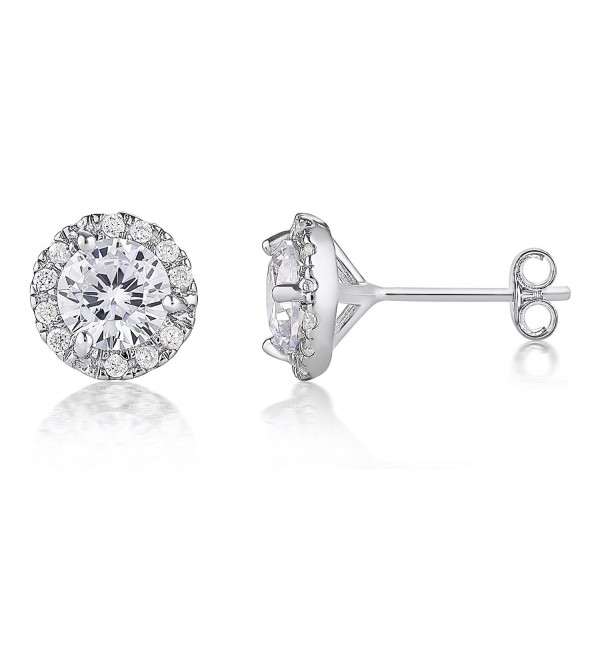 Sterling Silver 925 CZ Round Halo Basket Prong Set Stud Earrings (6MM) - CP12BDCL6AH