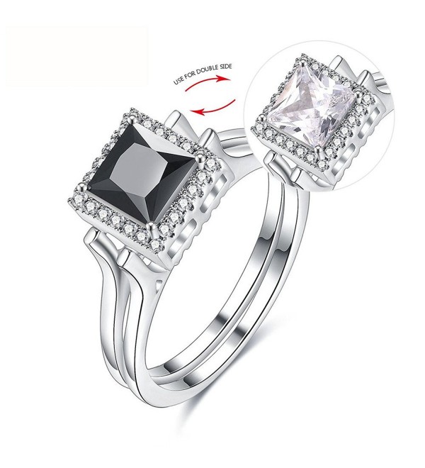 New Arrival Creative Double Side Reversible Flip with Black White Rhinestone Women/Men's Charm Ring - C3183NHXCI7