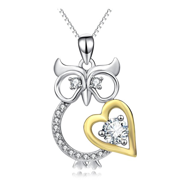 Angel caller Jewelry 925 Sterling Silver Owl with Gold Tone Heart Women Pendant Necklace - CK1832NR4E5