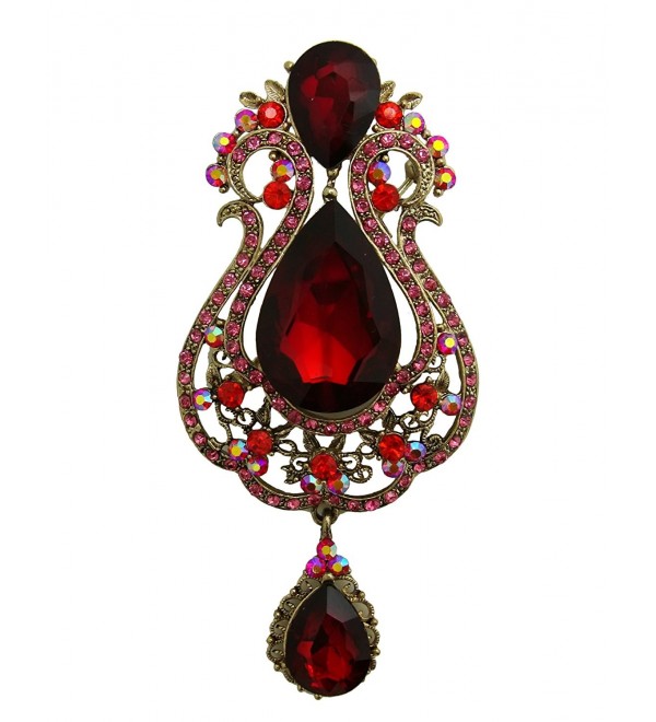 TTjewelry Vintage 3.94' Vase Teardrop Brooch Pin Austria Crystal - Red - CN127RQXCBZ