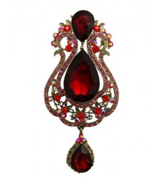 TTjewelry Vintage 3.94' Vase Teardrop Brooch Pin Austria Crystal - Red - CN127RQXCBZ