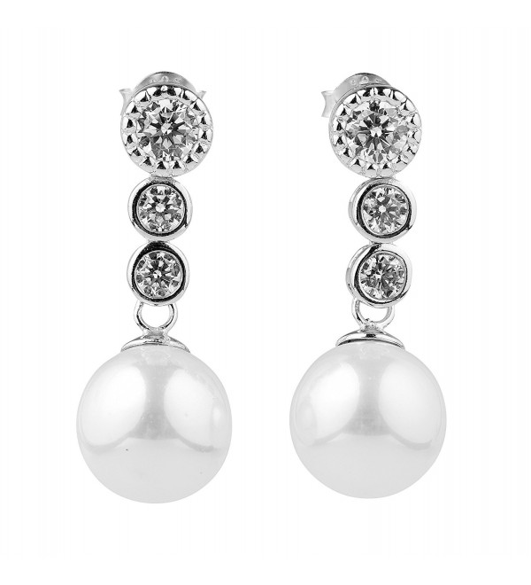 Sterling Silver Cubic Zirconia 10 mm Simulated Shell Pearl Exquisite Drop Dangle Stud Earrings - CZ12KJO215F