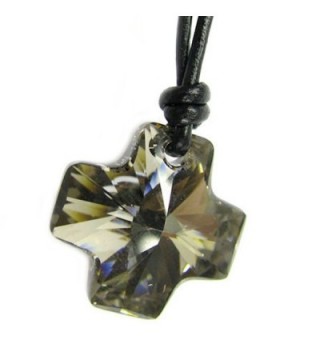 Swarovski Elements Crystal Metallic-Silver Cross Pendant Adjustable Black Leather ChokerNecklace - C5116O640X9